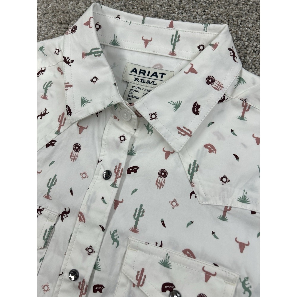 New Ariat GIRLS Large (12) Rhinestone Snap Santa Fe Print Southwest Desert #0450